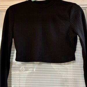 SHEIN Black Long Sleeve Ribbed Crop Top